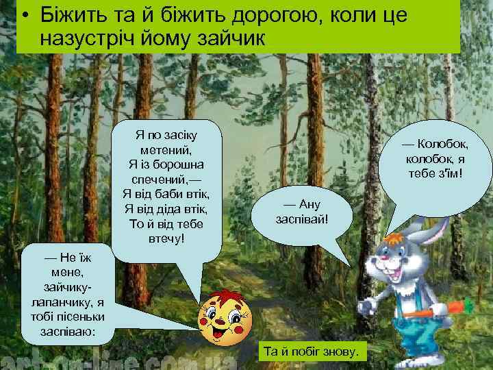  • Біжить та й біжить дорогою, коли це назустріч йому зайчик Я по
