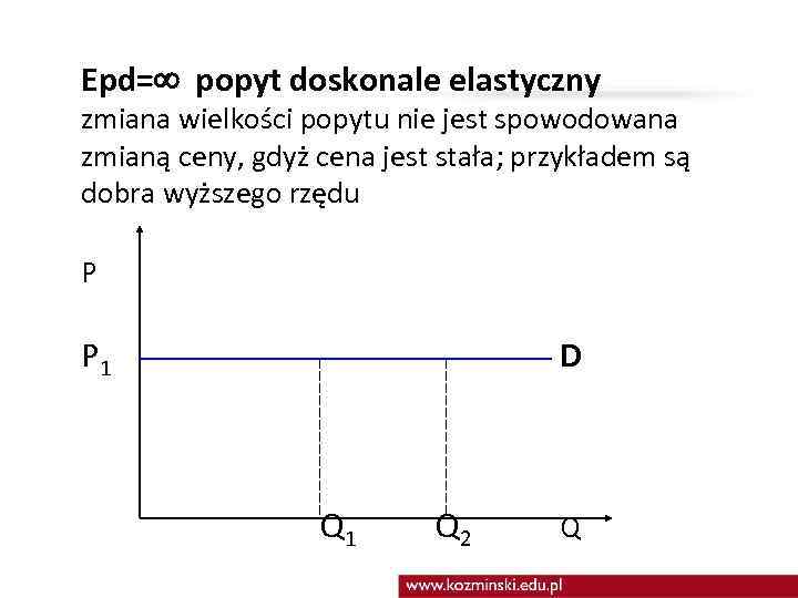 Epd= popyt doskonale elastyczny zmiana wielkości popytu nie jest spowodowana zmianą ceny, gdyż cena