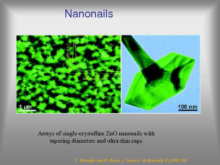 Nanonails Arrays of single-crystalline Zn. O nanonails with tapering diameters and ultra-thin caps Y.