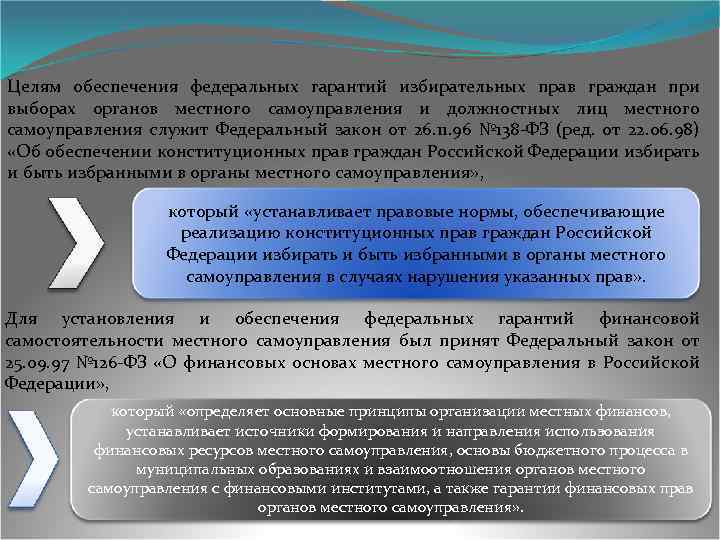 Целям обеспечения федеральных гарантий избирательных прав граждан при выборах органов местного самоуправления и должностных