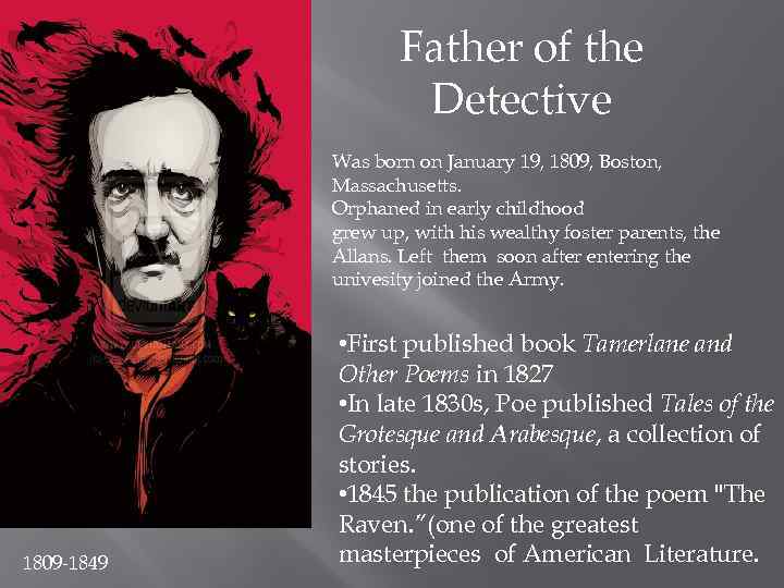 Father of the Detective Was born on January 19, 1809, Boston, Massachusetts. Orphaned in