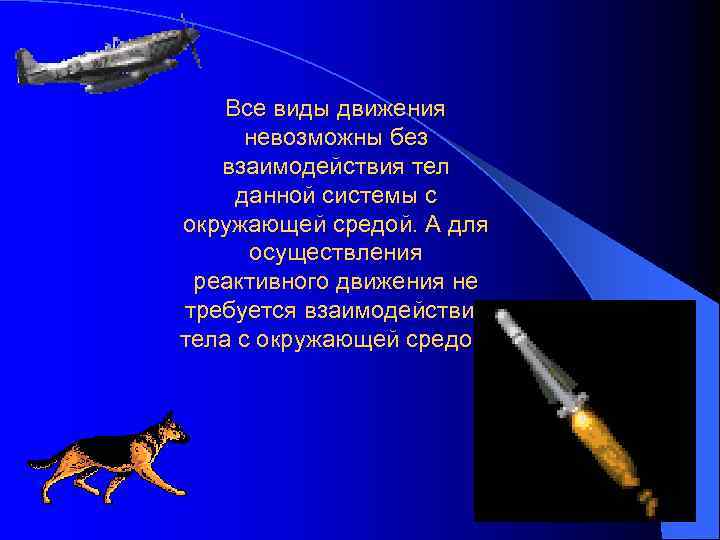 Все виды движения невозможны без взаимодействия тел данной системы с окружающей средой. А для