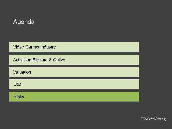 Agenda Video Games Industry Activision Blizzard & Onlive Valuation Deal Risks Hosk&Young 