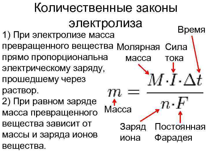 Сила тока через массу. Количественные законы электролиза. Количественные показатели электролиза.. Количественные законы электролиза (законы Фарадея).. Закон электролиза формула.