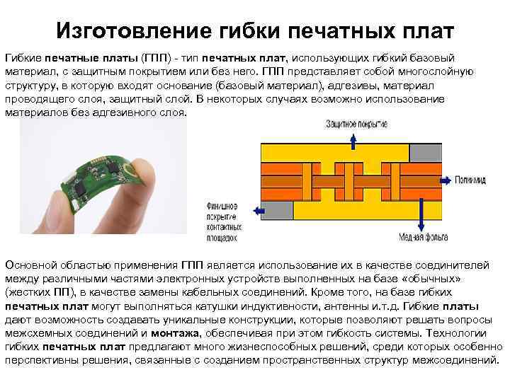 Изготовление гибки печатных плат Гибкие печатные платы (ГПП) - тип печатных плат, использующих гибкий