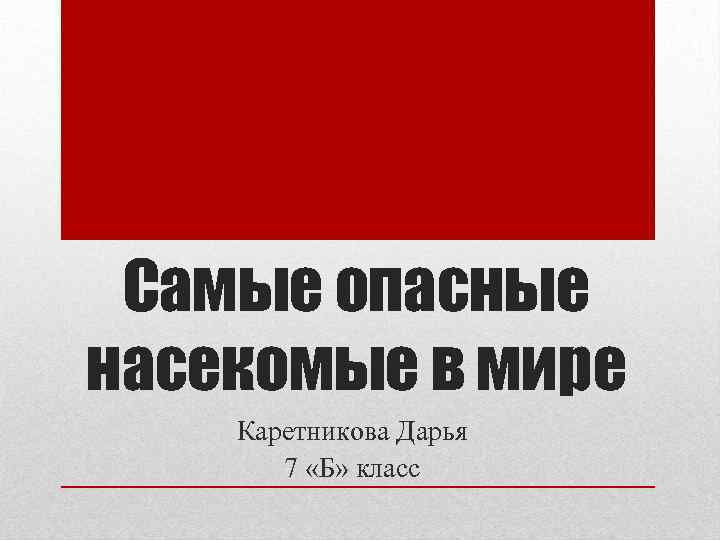 Самые опасные насекомые в мире Каретникова Дарья 7 «Б» класс 