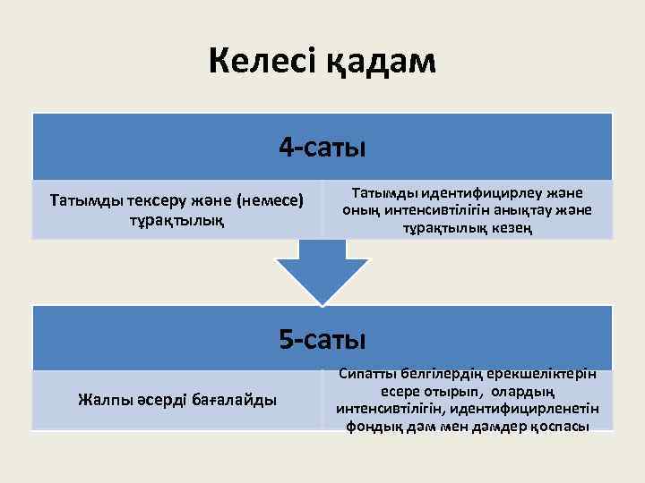 Келесі қадам 4 -саты Татымды тексеру және (немесе) тұрақтылық Татымды идентифицирлеу және оның интенсивтілігін