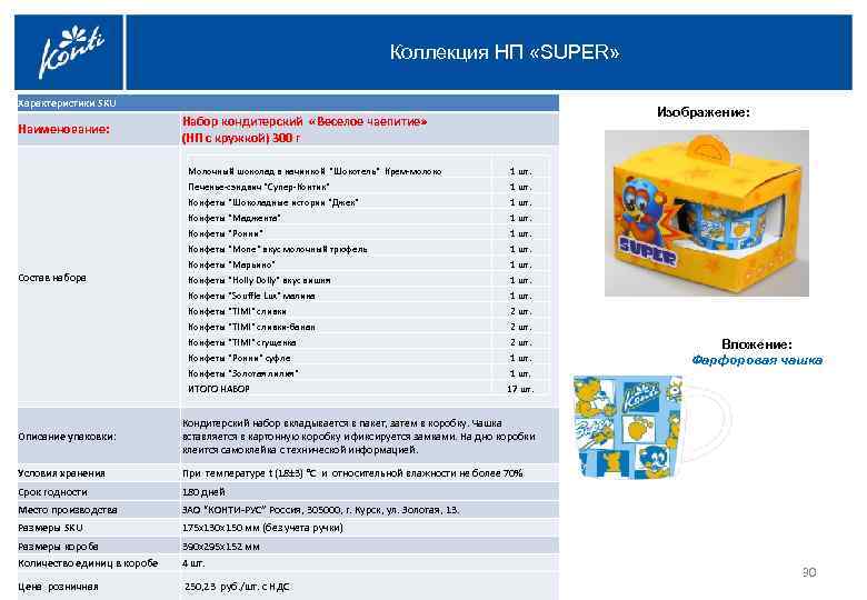 Коллекция НП «SUPER» Характеристики SKU Наименование: Набор кондитерский «Веселое чаепитие» (НП с кружкой) 300