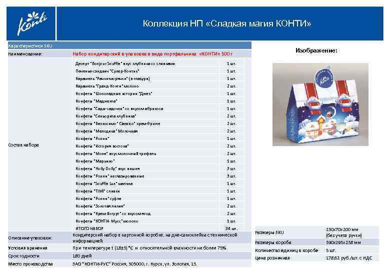 Коллекция НП «Сладкая магия КОНТИ» Характеристики SKU Наименование: Набор кондитерский в упаковке в виде
