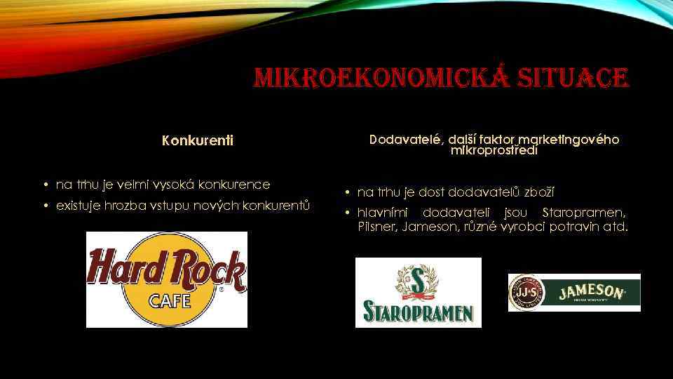 MIKROEKONOMICKÁ SITUACE Konkurenti • na trhu je velmi vysoká konkurence • existuje hrozba vstupu