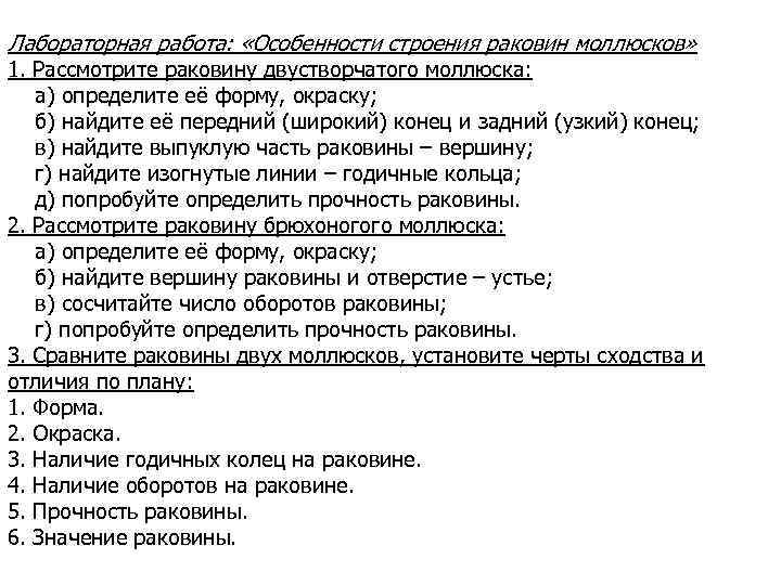 Лабораторная работа внешнее строение раковин моллюсков