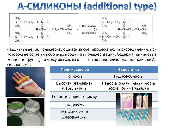 - аддитивные т. е. полимеризующиеся за счет процесса полиприсоединения, при котором не остается побочных