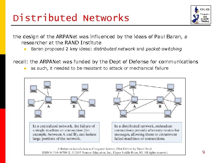 Distributed Networks the design of the ARPANet was influenced by the ideas of Paul