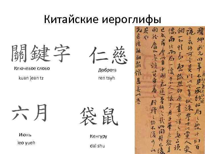 Китайские иероглифы Ключевое слово Доброта kuan jean tz ren tsyh Июнь leo yueh Кенгуру