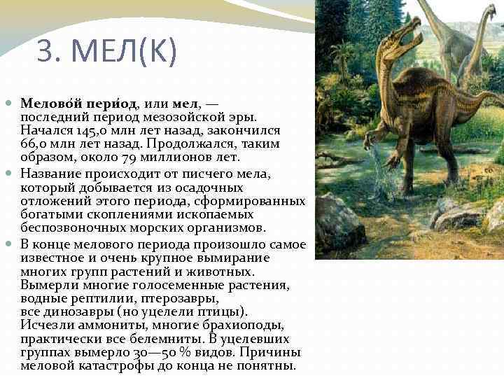 3. МЕЛ(K) Мелово й пери од, или мел, — последний период мезозойской эры. Начался