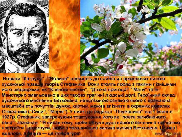 Новели “Катруся” і “Новина” належать до найбільш вражаючих силою художньої правди творів Стефаника. Вони