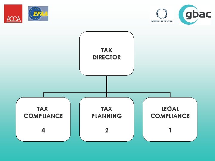 TAX DIRECTOR TAX COMPLIANCE TAX PLANNING LEGAL COMPLIANCE 4 2 1 