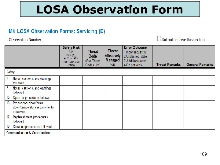 LOSA Observation Form 109 