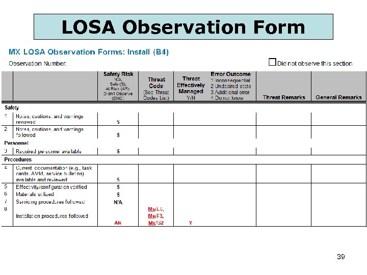 LOSA Observation Form 39 