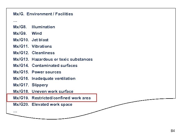 Mx/G. Environment / Facilities … Mx/G 8. Illumination Mx/G 9. Wind Mx/G 10. Jet