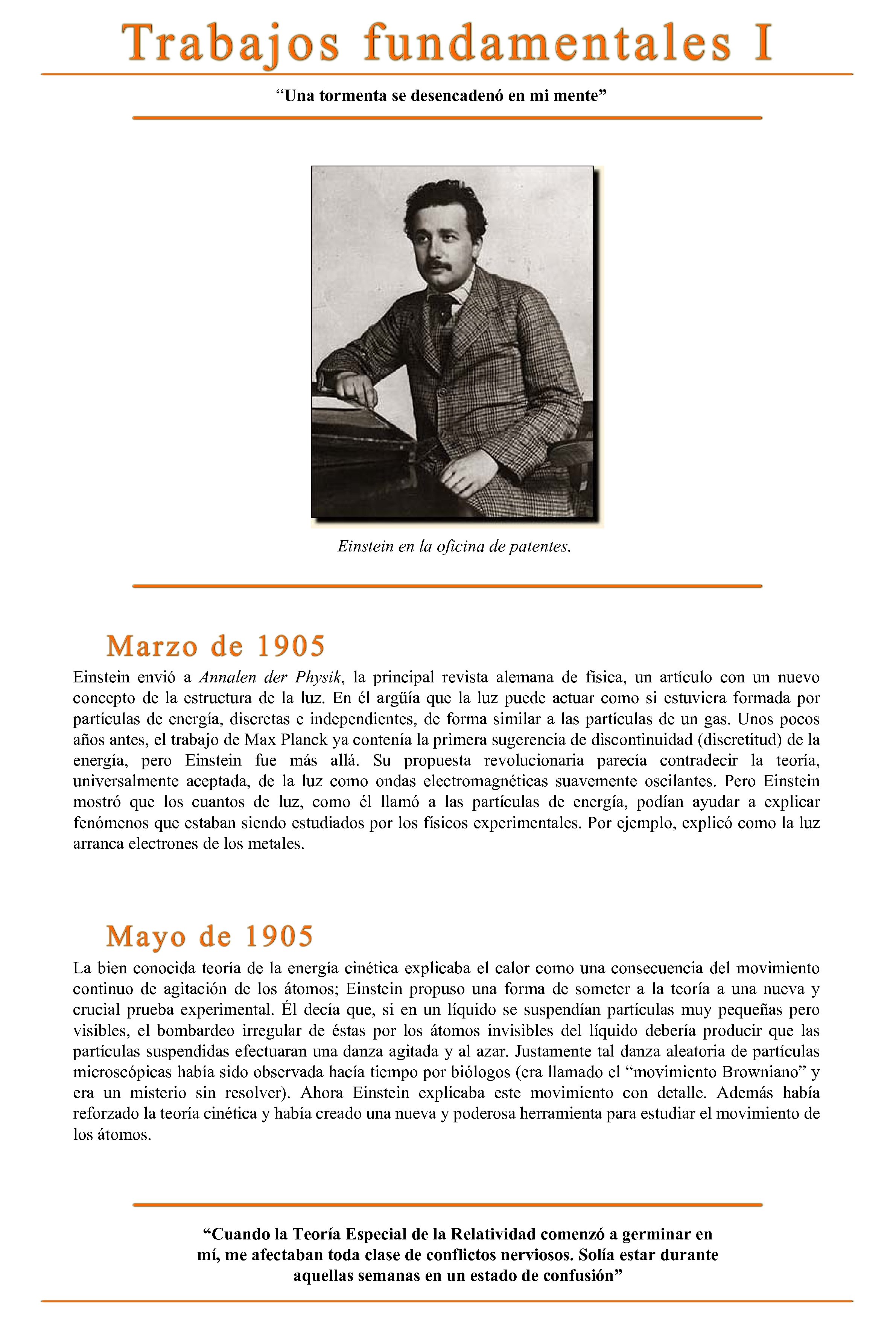  “Una tormenta se desencadenó en mi mente” Einstein en la oficina de patentes.