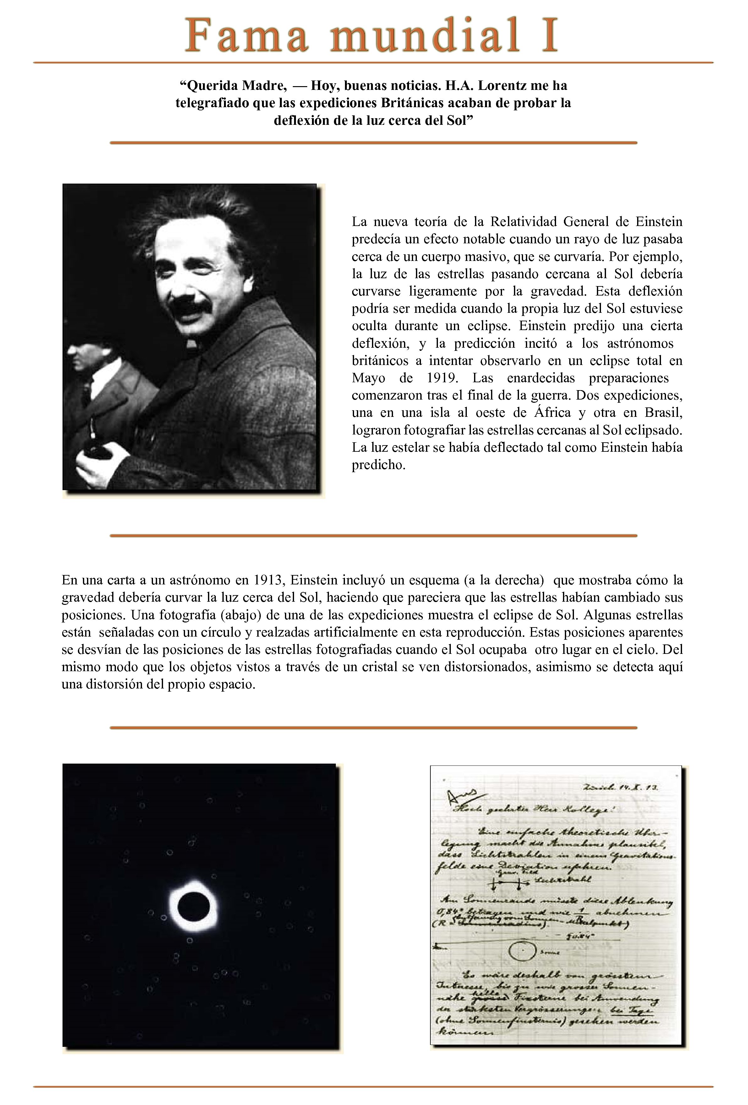 “Querida Madre, –– Hoy, buenas noticias. H. A. Lorentz me ha telegrafiado que las