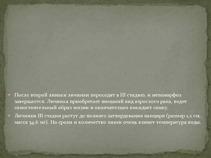  После второй линьки личинки переходят в III стадию, и метаморфоз завершается. Личинка приобретает