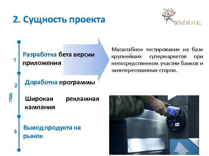 2. Сущность проекта 1 год 2 Разработка бета версии приложения Доработка программы Широкая кампания