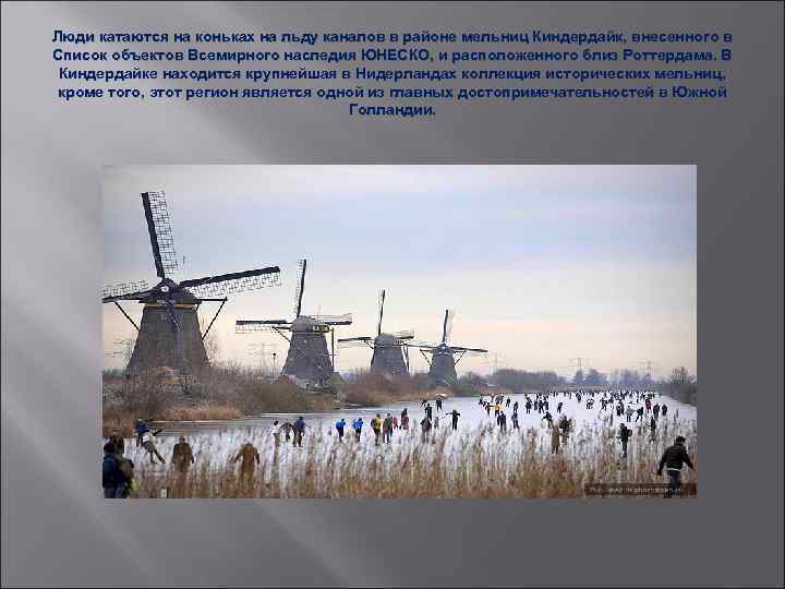 Люди катаются на коньках на льду каналов в районе мельниц Киндердайк, внесенного в Список