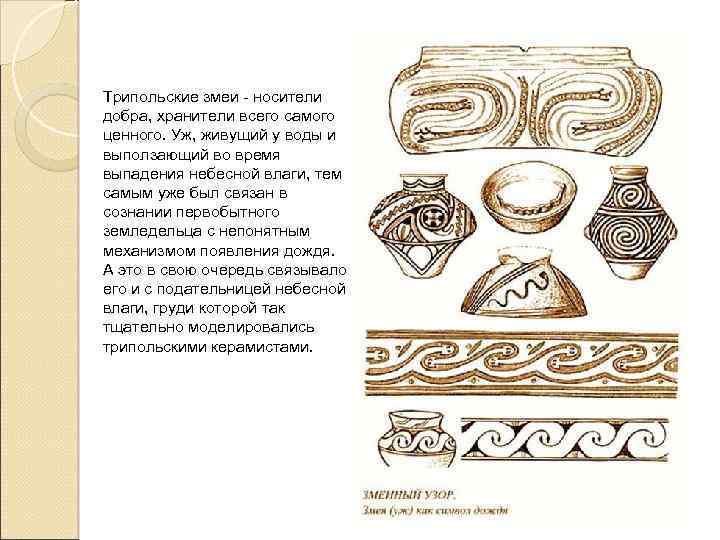 Трипольские змеи - носители добра, хранители всего самого ценного. Уж, живущий у воды и