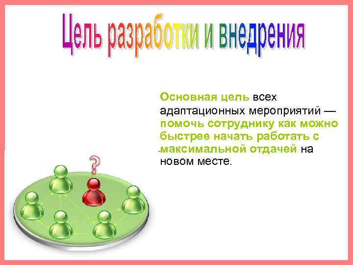  Основная цель всех адаптационных мероприятий — помочь сотруднику как можно быстрее начать работать