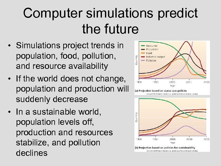 Computer simulations predict the future • Simulations project trends in population, food, pollution, and