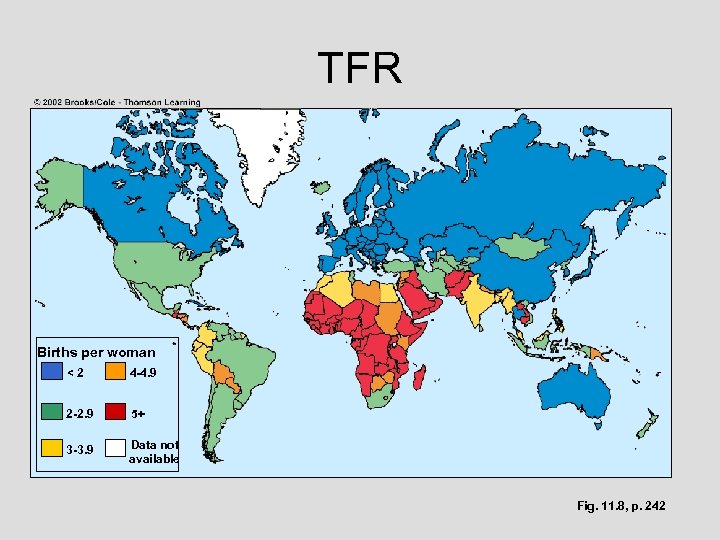 TFR Births per woman <2 4 -4. 9 2 -2. 9 5+ 3 -3.