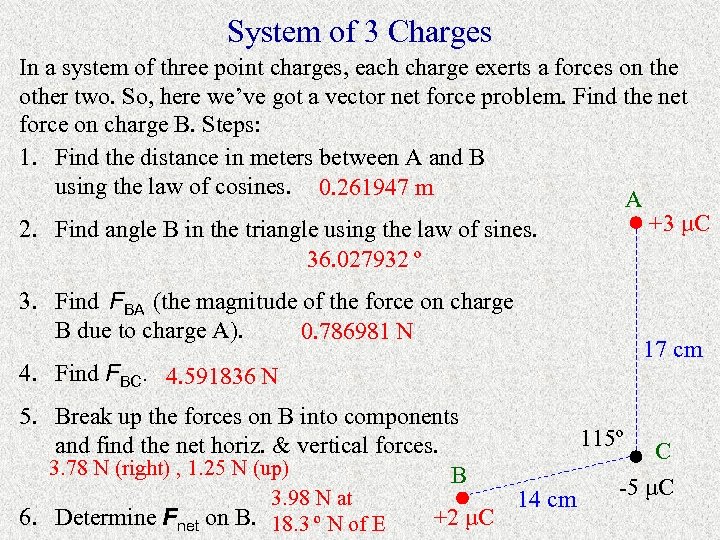 System of 3 Charges In a system of three point charges, each charge exerts