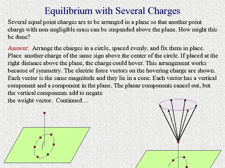 Equilibrium with Several Charges Several equal point charges are to be arranged in a