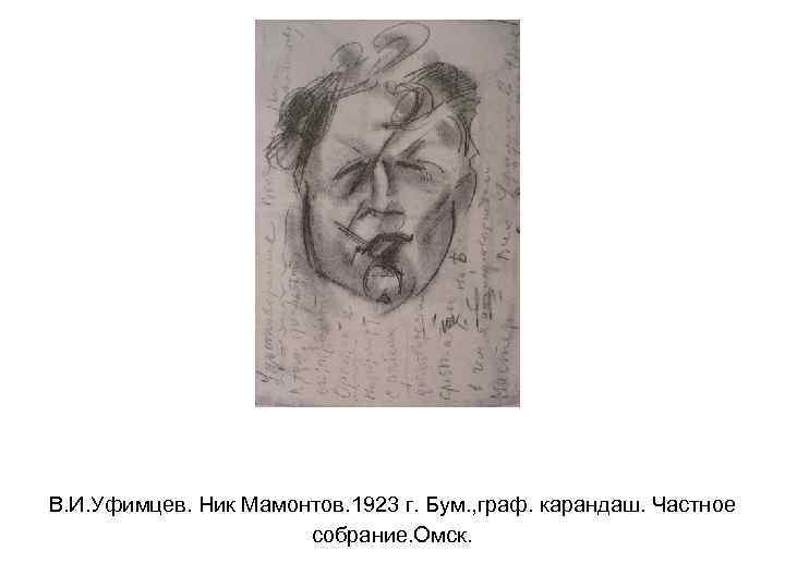 В. И. Уфимцев. Ник Мамонтов. 1923 г. Бум. , граф. карандаш. Частное собрание. Омск.
