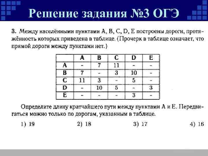 Решение задания № 3 ОГЭ 