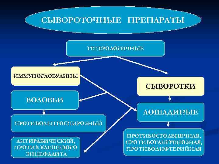 СЫВОРОТОЧНЫЕ ПРЕПАРАТЫ ГЕТЕРОЛОГИЧНЫЕ ИММУНОГЛОБУЛИНЫ СЫВОРОТКИ ВОЛОВЬИ ЛОШАДИНЫЕ ПРОТИВОЛЕПТОСПИРОЗНЫЙ АНТИРАБИЧЕСКИЙ, ПРОТИВ КЛЕЩЕВОГО ЭНЦЕФАЛИТА ПРОТИВОСТОЛБНЯЧНАЯ, ПРОТИВОГАНГРЕНОЗНАЯ,