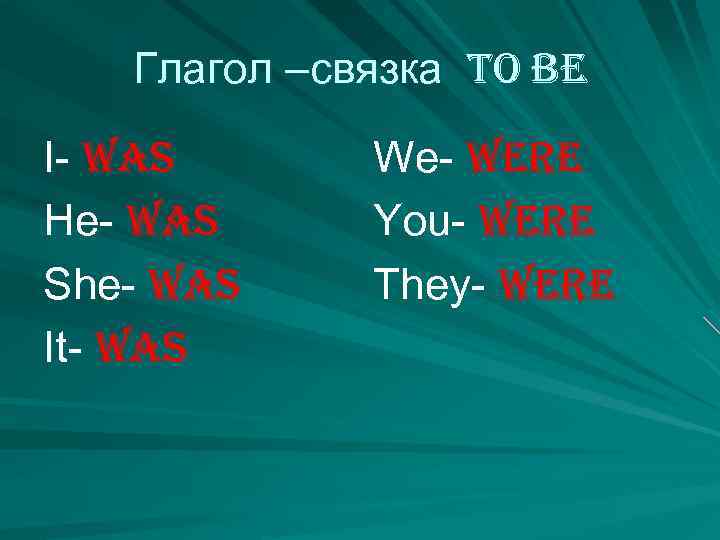 Глагол –связка to be I- was He- was She- was It- was We- were