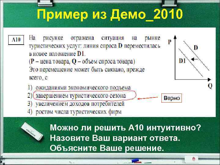 Пример из Демо_2010 Верно Можно ли решить А 10 интуитивно? Назовите Ваш вариант ответа.