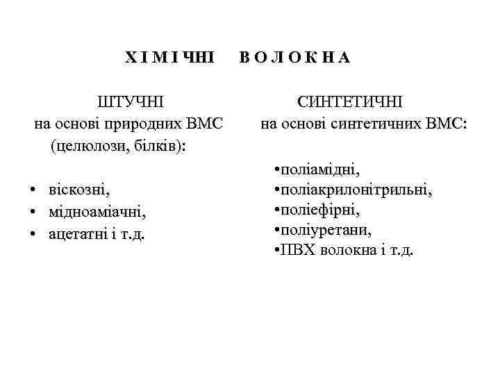 Х І М І ЧНІ ШТУЧНІ на основі природних ВМС (целюлози, білків): • •