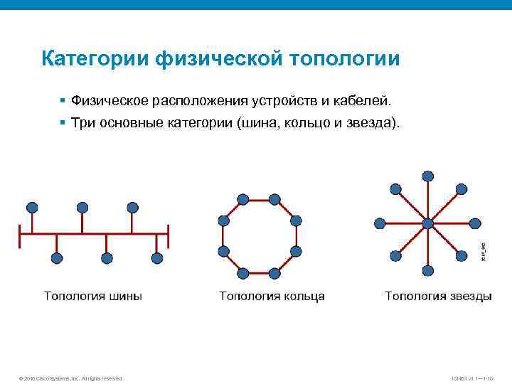 Категории физической топологии § Физическое расположения устройств и кабелей. § Три основные категории (шина,