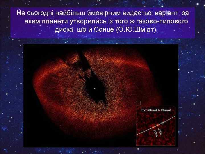 На сьогодні найбільш ймовірним видаєтьсі варіант, за яким планети утворились із того ж газово-пилового