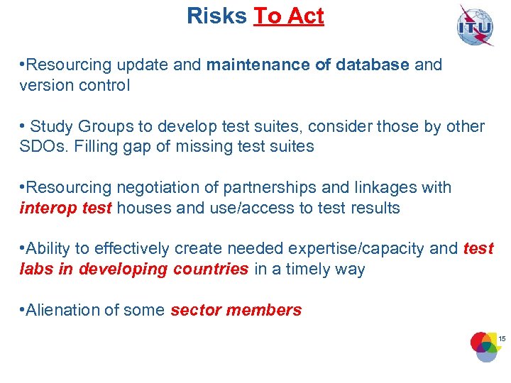 Risks To Act • Resourcing update and maintenance of database and version control •