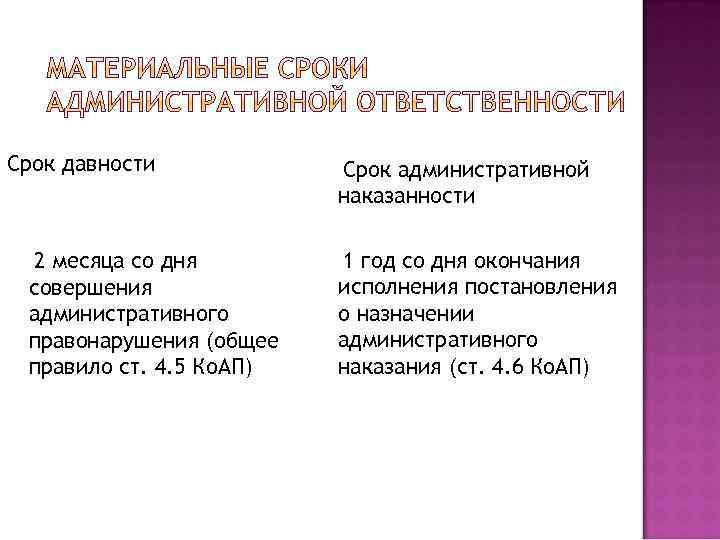 Срок давности 2 месяца со дня совершения административного правонарушения (общее правило ст. 4. 5
