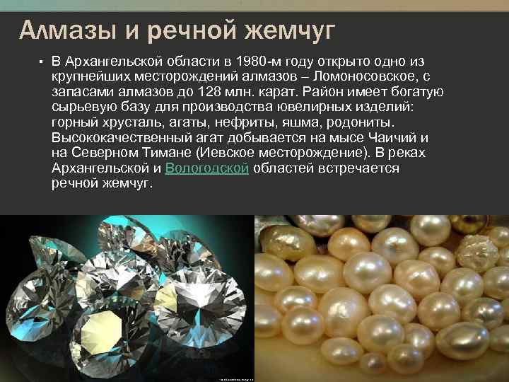 Алмазы и речной жемчуг ▪ В Архангельской области в 1980 м году открыто одно