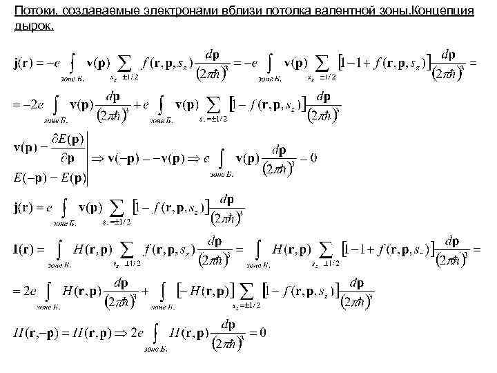Потоки, создаваемые электронами вблизи потолка валентной зоны. Концепция дырок. 