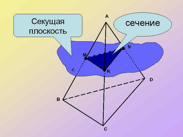 A Секущая плоскость сечение N M α K D B C 