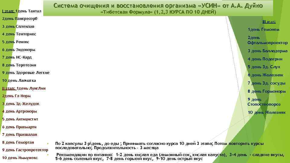 Курс 10 день. Система очищения организма. Система восстановления организма. Дуйко Усин. План очищения и восстановления организма.