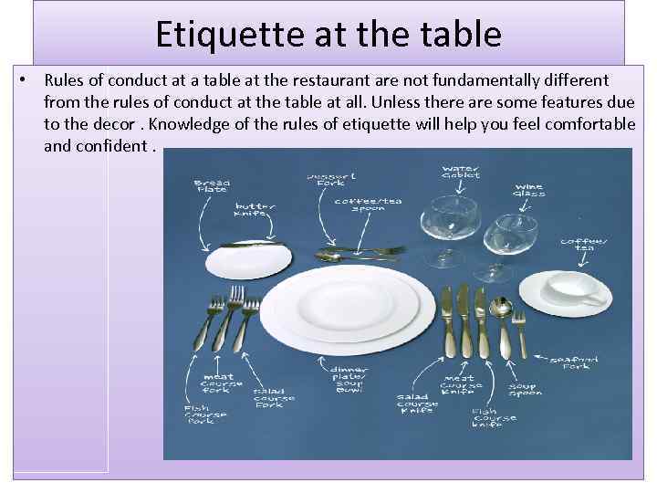 Etiquette at the table • Rules of conduct at a table at the restaurant